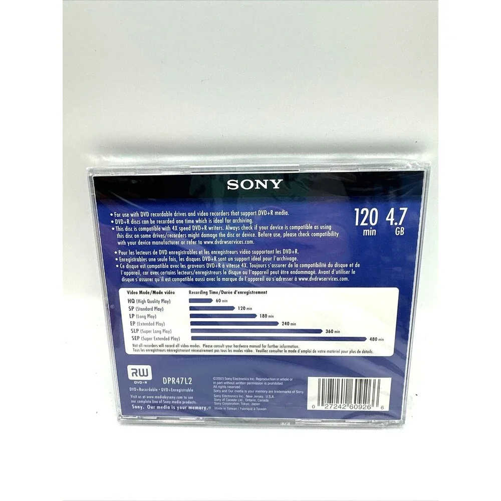 Sony Recordable DVD+R Disc 120 Minutes 4.7GB One (1) - NEW SEALED